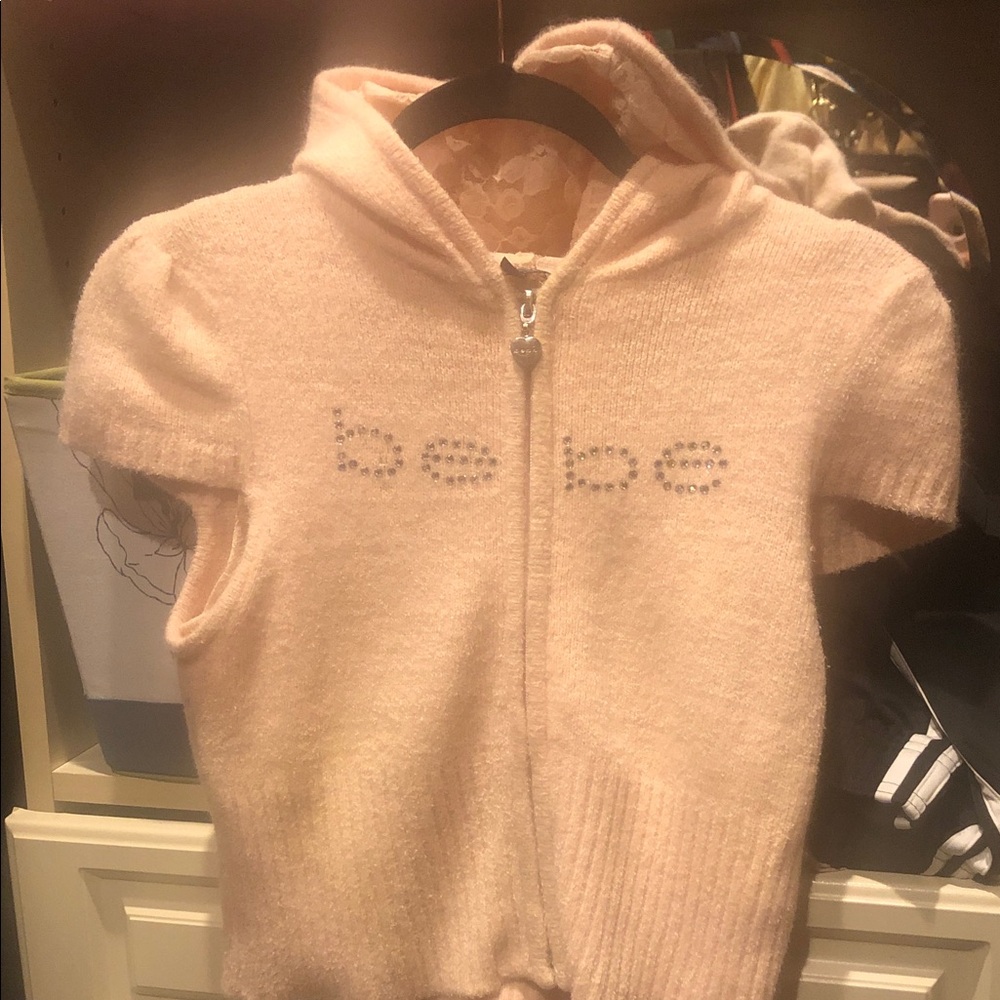 Bebe Women's Soft Pink Hooded Cardigan cropped